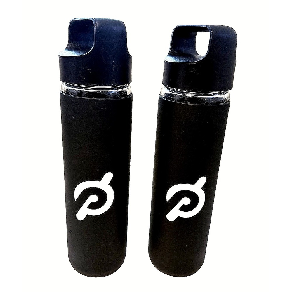 2 Peloton Official Glass Water Bottles • Wrapped Non Slip Silicone Sleeve Logo